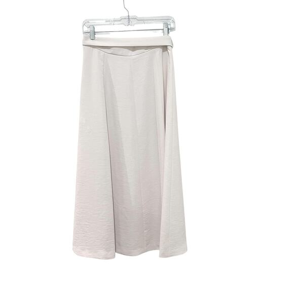 Zara Skirt Womens Medium Ivory Belted A-Line Midi Side Zip High Waist Polyester - Picture 5 of 10